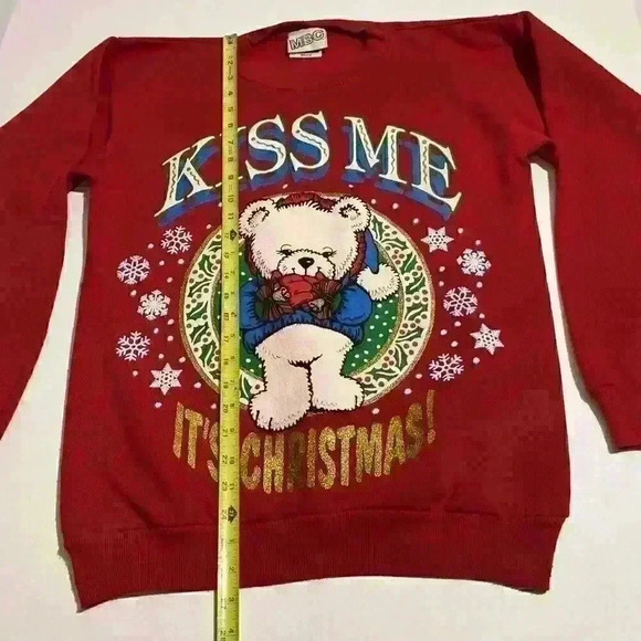 Vintage Kiss Me It’s Christmas Bear Winter Sweatshirt Jumper Oversized Tultex - Picture 6 of 9